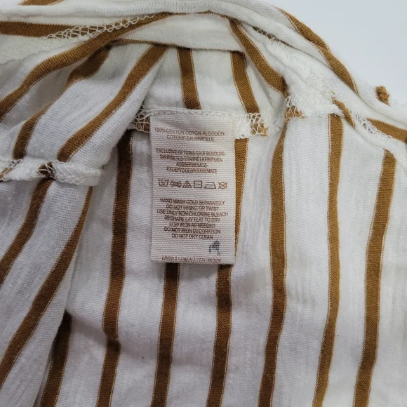 Free People Women's Size M Top White & Brown Striped - Picture 12 of 13